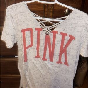PINK Victoria's Secret Gray Graphic Cut Out T-Shirt
